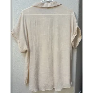 Jon & Anna Contemporary Cream Crinkle Gauze Blouse Relaxed Vacation Casual Sz XL thumbnail 7