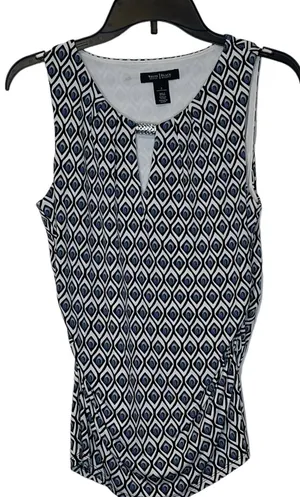 White House Black Market Women's Top Geometric Ruched Sleeveless Keyhole‎ Small thumbnail 1