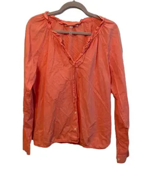 LOFT 100% cotton blouse with ruffle neckline thumbnail 1
