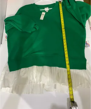 Anthropologie Maeve Ruffle Hem V-Neck Pullover Kelly Green Size L Preppy thumbnail 5