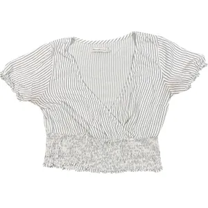 Abercrombie & Fitch Top Womens Medium White Blue Stripe Smocked Wrap Crop thumbnail 11