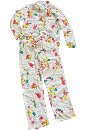 Annie Selkie Pine Cone Hill "Taffeta Floral" White Pink Boyfriend Pajama Set thumbnail 1