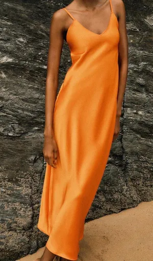 Zara dress maxi midi hot orange satin effect wedding party cocktail thumbnail 20