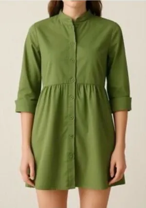 Tuckernuck Green Mock Neck Shirt Dress Small Cotton Blend thumbnail 1
