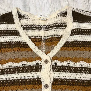 Ultra Pink Brown and Cream Striped Crochet Top thumbnail 3