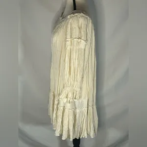 Free People Ivory Voile & Lace Tunic Mini Dress Cream Boho Smocked Medium thumbnail 3
