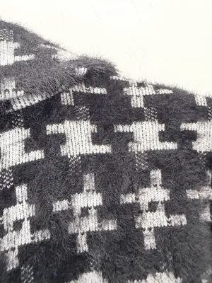 NVLT Fuzzy Knit Houndstooth BlacK White Two Button Blazer Jackets medium small thumbnail 5