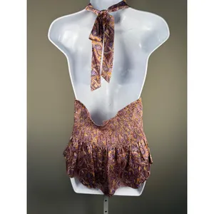 Cinq à Sept Sleeveless Halter Paisley Smocked Peplum Top‎ Boho Chic thumbnail 6