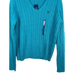 Chaps Cable Knit V-Neck Sweater XL Teal 100% Cotton Preppy Old Money NWT thumbnail 4