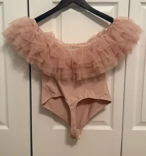 Free People Big Love Tulle Bodysuit in Dusty Rose thumbnail 1