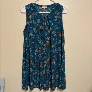 Umgee Teal Floral Sleeveless Boho Tunic Top Tie Neck Size M thumbnail 2