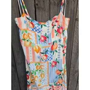 Paper Heart | Anthropologie Floral Fruit Patchwork Print Maxi Tie Back Dress L thumbnail 2