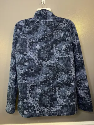 Eddie Bauer Fleece Pullover Womens Large Blue 1/4 Zip Paisley Floral Print thumbnail 5