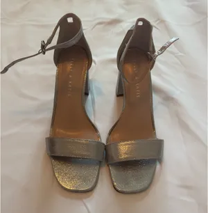Kelly & Katie Metallic Silver Ankle-Strap Block Heels thumbnail 1