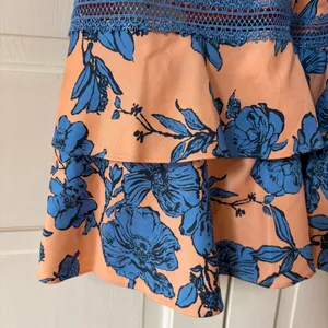 Alice + Olivia Jade Ruffled Floral Midi Dress Coral Blue Lace‎ Illusion Size 12 thumbnail 13