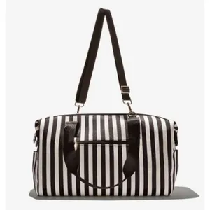 Alice + Olivia Duffle Bag Black and White Positano Stripe Weekender Tote thumbnail 15