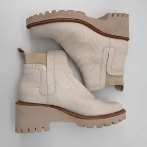 Dolce Vita Huey H2O Cream Ivory Croc Leather Block Heel Chelsea Ankle‎ Boots 6.5 thumbnail 1