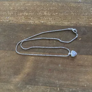 Silver tone pave heart pendant necklace thumbnail 5