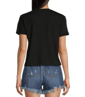 Gianni Bini NWT Women’s Sz M Rock Kiss Graphic Tee Shirt Black Pink Cotton Blend thumbnail 2