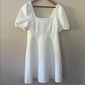 Rihoas The Solid Textured Puff Short Sleeve Mini Dress Square Neck White Size L‎ thumbnail 12