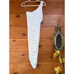 Lulus Total Appeal White Ruched One-Shoulder Bodycon Midi Dress Party Size M thumbnail 3