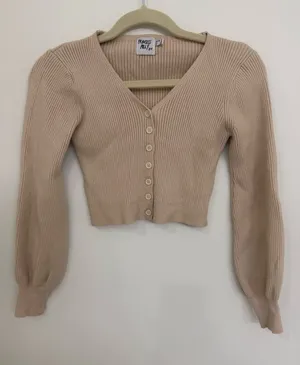 Princess Polly Beige Ribbed Button-Front Crop Cardigan Women’s 0 thumbnail 1