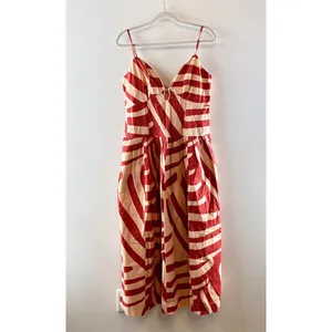 Mon Renn Geometric Cotton Drop Waist Midi Dress Maroon Red Medium thumbnail 2
