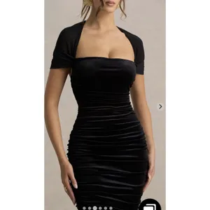 Club L London Seductress Square Neck velvet Ruched Midi Dress Black Sz 10 sexy thumbnail 13
