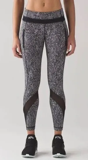 Lululemon Inspire Tight II Leggings Black White Speckle Mesh Panel‎ Size 10 thumbnail 1