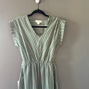 Monteau Sage Green Chevron Stripe V-Neck Fit &‎ Flare Dress Mens Size M Cottage thumbnail 2