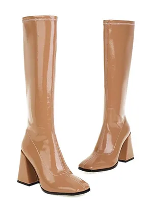 Liquid leather stacked tall Stylish Tan Women's Boots size 8 thumbnail 1