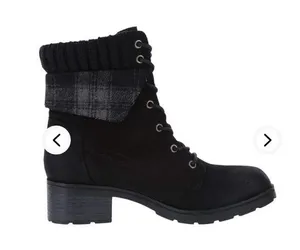 - Brash black lace up heel treaded boots with plaid trim size 7.5 thumbnail 1