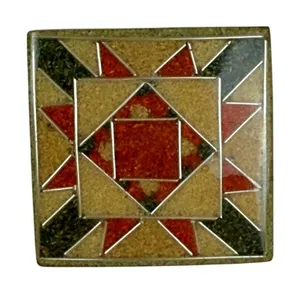 Vintage Lee Sands Sand Art Silver Inlay Quilt Square Deco Pattern Brooch Pin thumbnail 1
