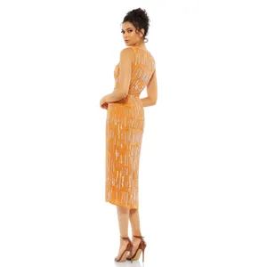 Mac Duggal Abstract Beaded Sleeveless‎ Midi Sheath Dress thumbnail 3