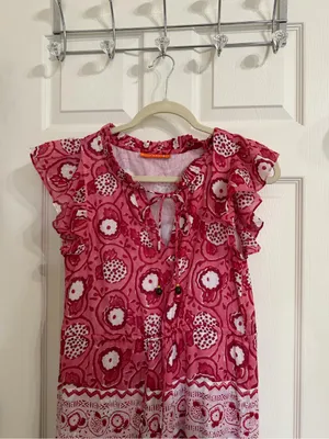 Oliphant Tuckernuck Jaipur Pink Rose Ruffle Bohemian Boho Maxi Dress Flowy thumbnail 3