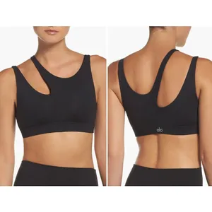 ALO YOGA Peak Sports Bra Cut Out Asymmetric One Shoulder Dark Gray Size Medium thumbnail 2