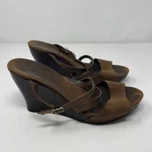 UGG Strappy Brown Leather Women's Wedge Sandals Size 9 Open Toe Ankle Strap thumbnail 6