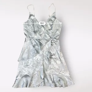 Altar’d‎ State Light Blue Satin Floral Jacquard Ruffled Mini Party Dress Size M thumbnail 6