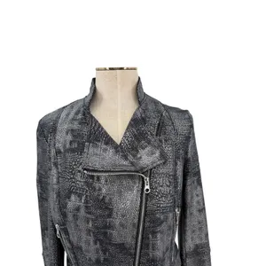 Clara Sunwoo Metallic Liquid Leather Textured Biker Jacket Gunmetal Small thumbnail 4