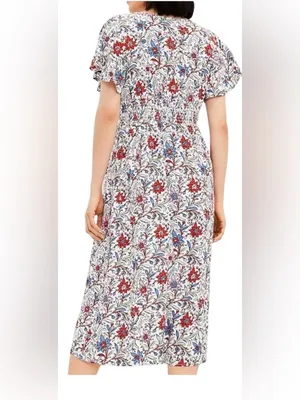 LOFT Floral Flutter Sleeve Midi Pocket Dress size 4 cute w/a Jean jacket thumbnail 2