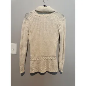Old Navy Women Cream Cable Knit Shawl Collar Sweater Cotton Lambswool Blend S thumbnail 4