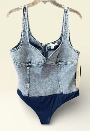 CULPOS x INC Denim Bodysuit Acid Wash Y2K Festival Retro 90s Sz 14 NEW $79.50 thumbnail 1