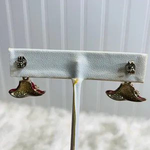 Dangle Earrings Red Hat Society Flowers 3/4" Long thumbnail 3
