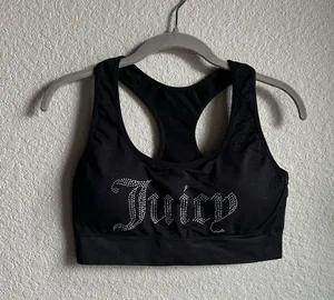 Juicy Couture Black Rhinestone Logo Racerback Sports Bling Bra thumbnail 1