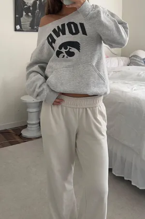 vintage off the shoulder heather grey graphic sweatshirt thumbnail 2