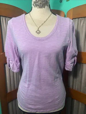 White House Black Market Lilac Scoop Neck Short Sleeve Top thumbnail 1