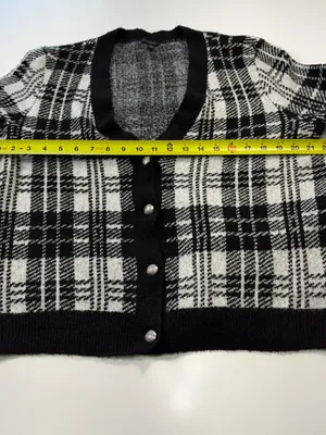 Talbots Black and White Plaid V-Neck Cardigan with Silver Buttons Size Large thumbnail 4