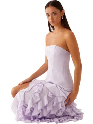 Peppermayo Firefly Maxi Dress Womens 6 Lilac Purple Ruffles Slit Fairy Party NWT thumbnail 4