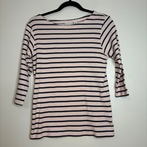 L.L.‎ Bean Striped 100% Cotton 3/4 Sleeve Pink Navy Top Women's Small Peru thumbnail 1