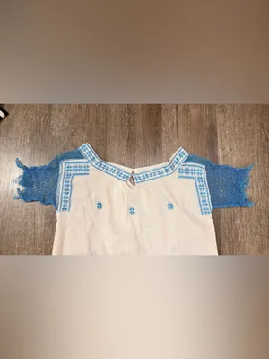 Vintage Embroidered White Cotton Top with Sky Blue Accents thumbnail 2